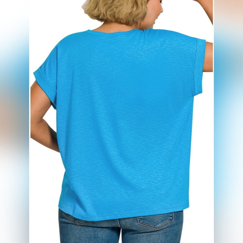 Z113 NWT Zenana Outfitters Cap Sleeve Crewneck Tee Sz 1X 2X 3X Stretch Oversized - Picture 4 of 8
